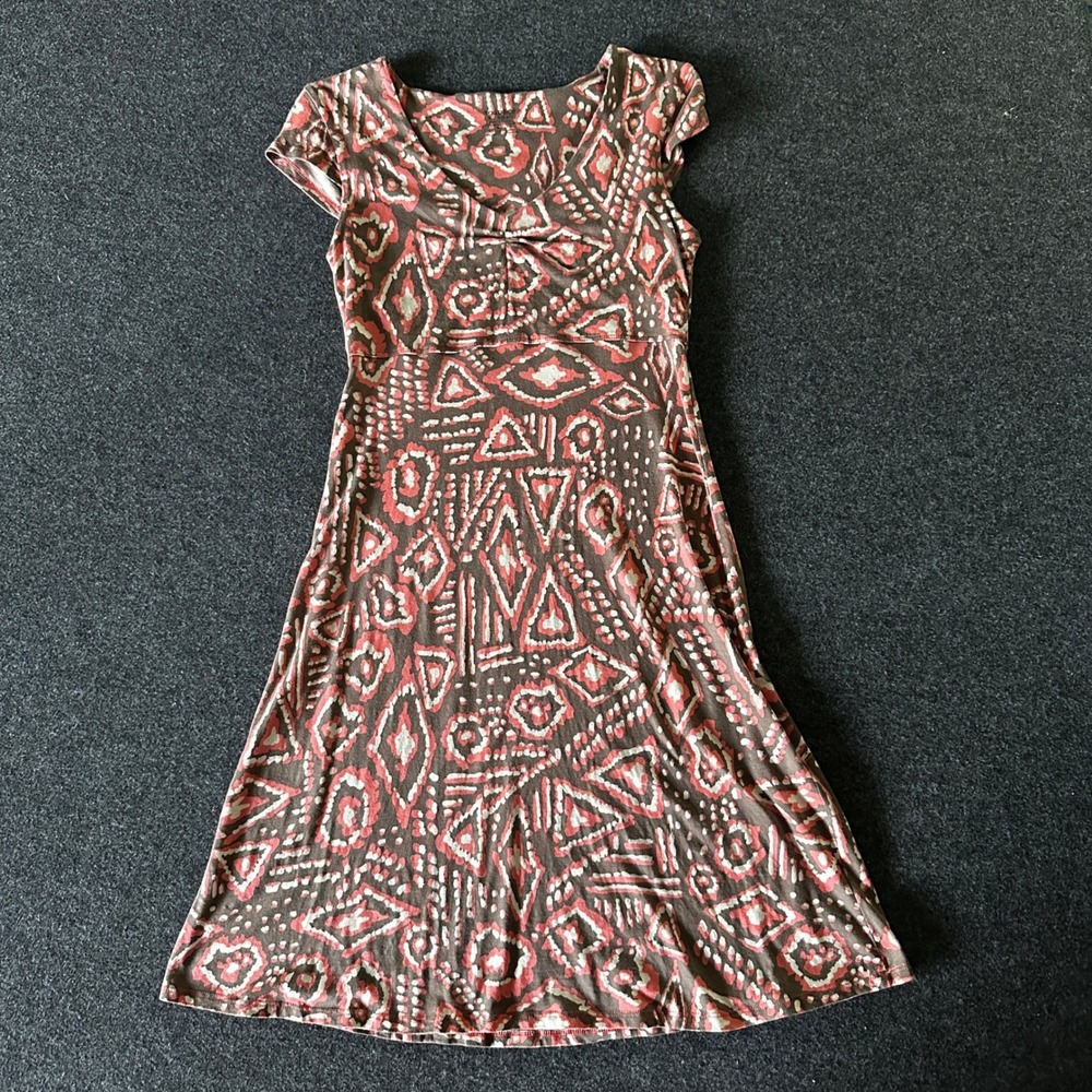 Toad&Co Womens XS Brown Pink Geometric Organic Cotton Tencel A-Line Dress